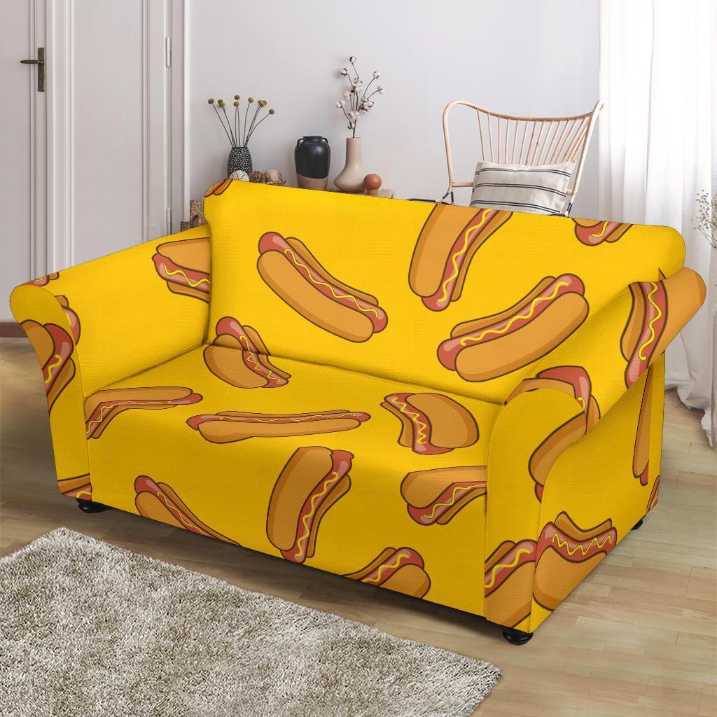 Hot Dog Pattern Print Loveseat Cover-grizzshop