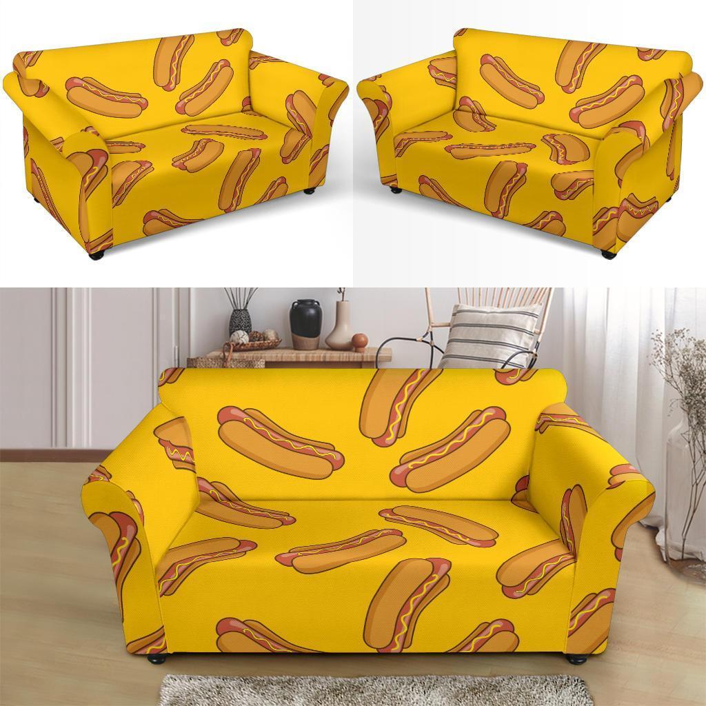 Hot Dog Pattern Print Loveseat Cover-grizzshop