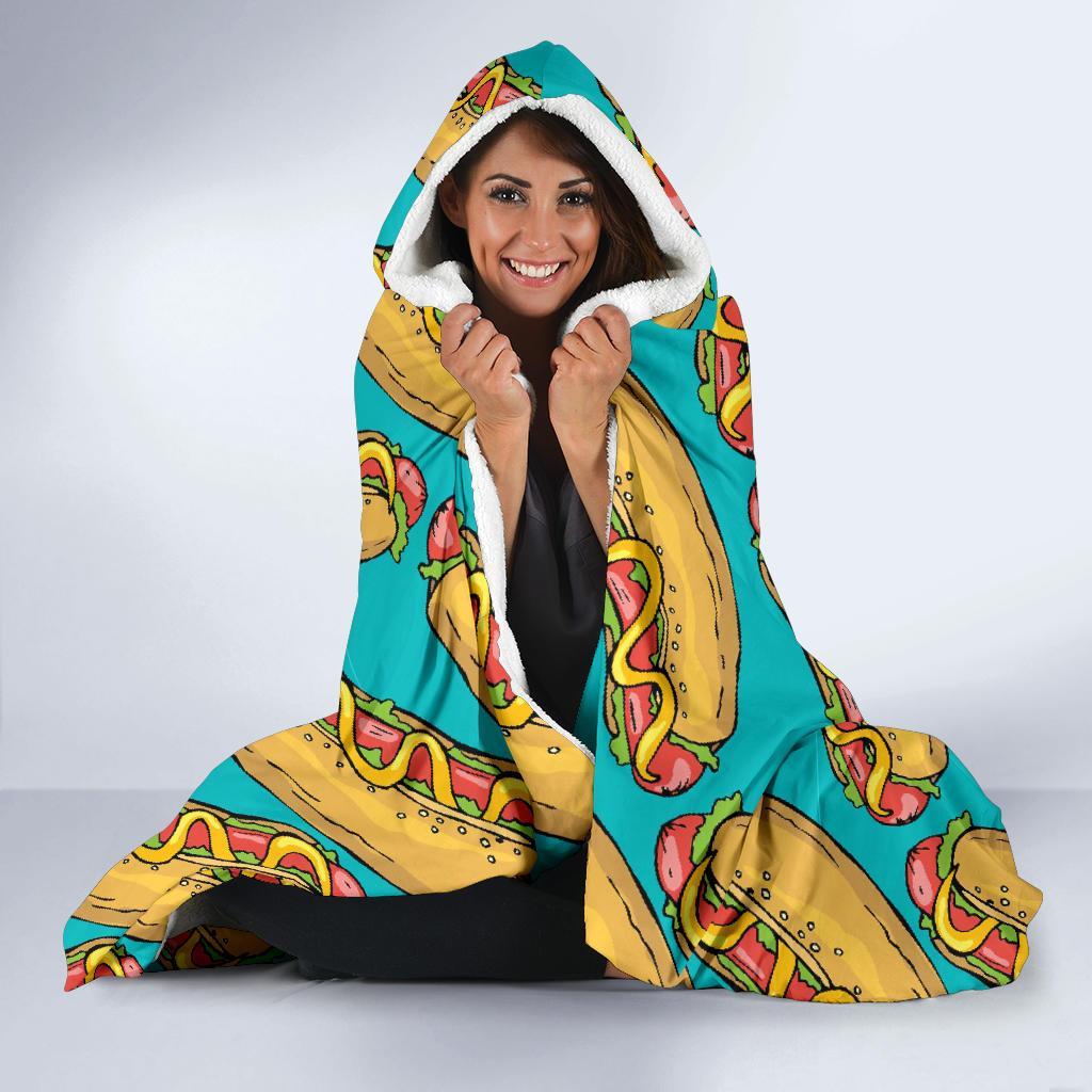 Hot Dog Print Pattern Hooded Blanket-grizzshop