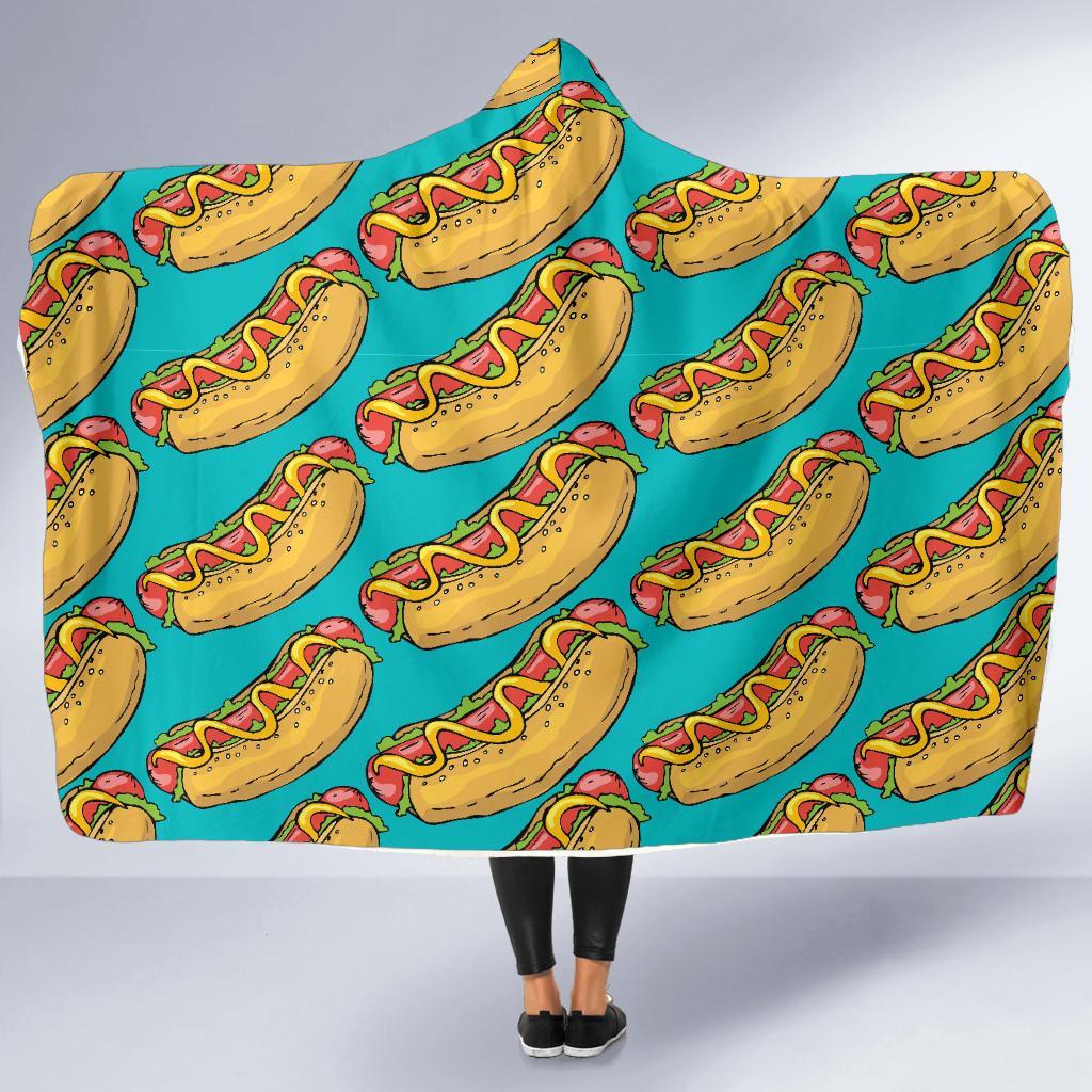 Hot Dog Print Pattern Hooded Blanket-grizzshop