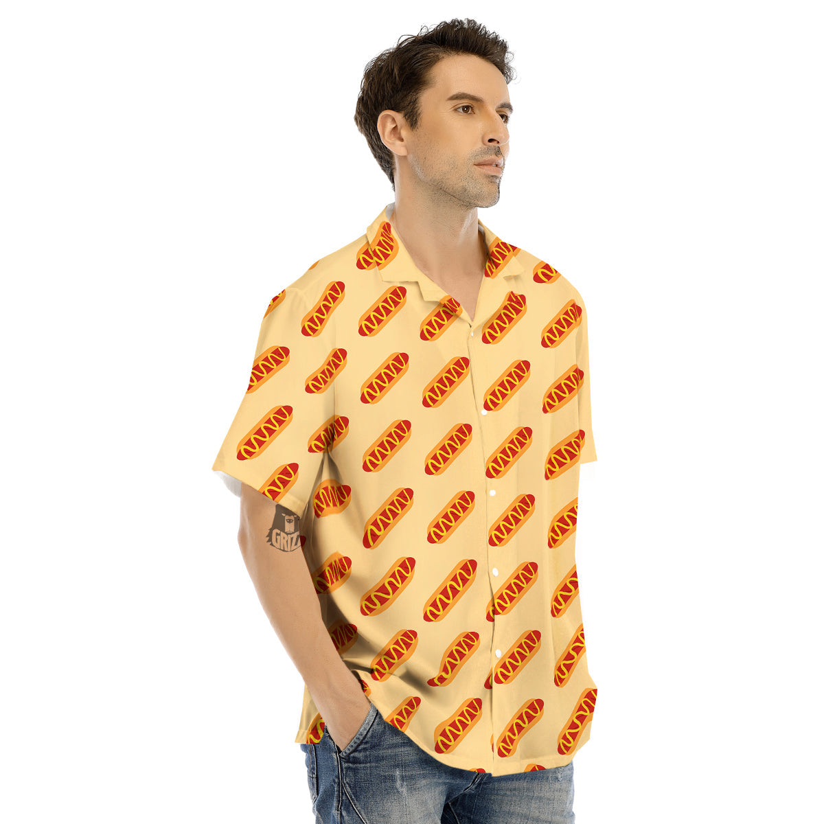 Hot Dog Yellow Print Pattern Men's Hawaiian Shirt-grizzshop