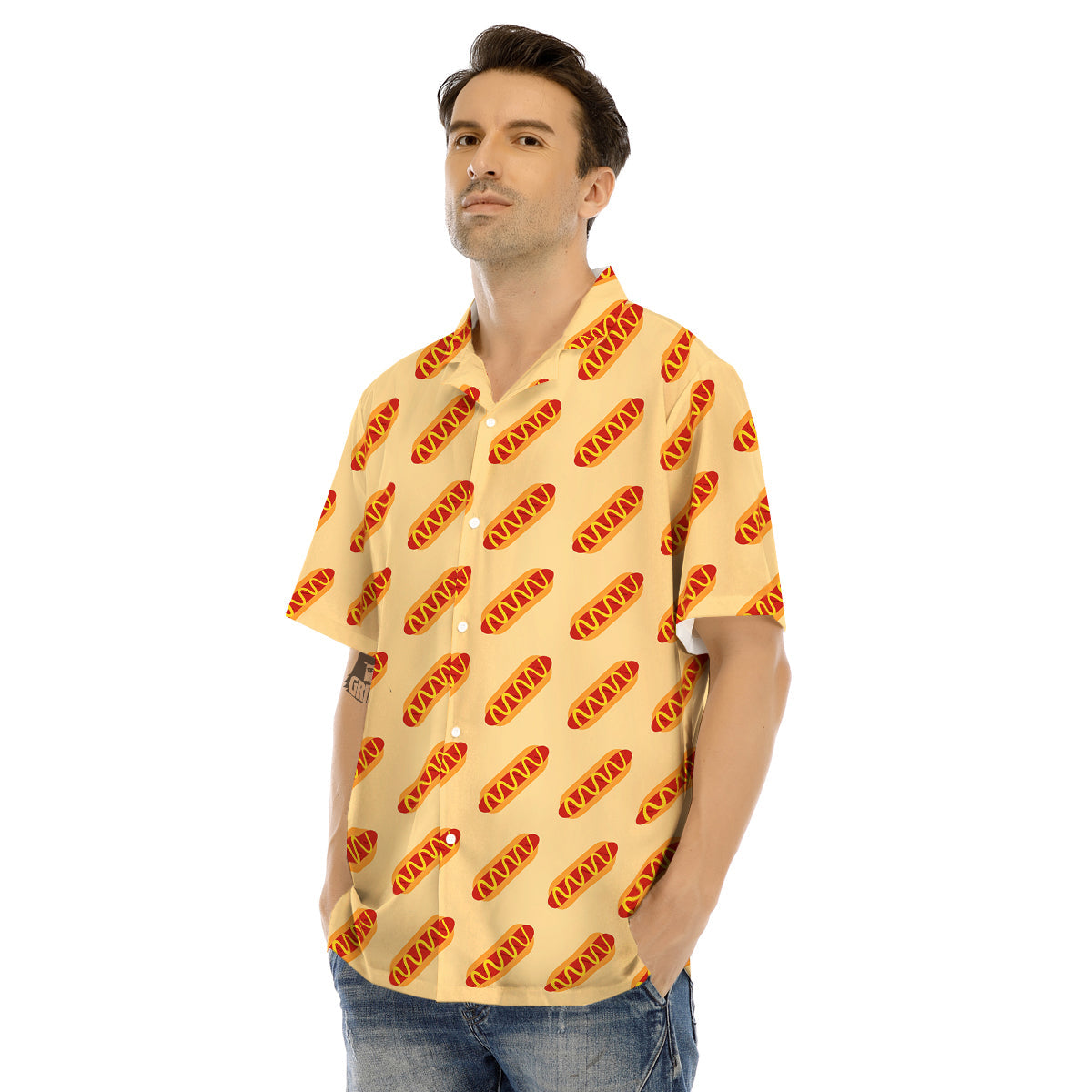 Hot Dog Yellow Print Pattern Men's Hawaiian Shirt-grizzshop