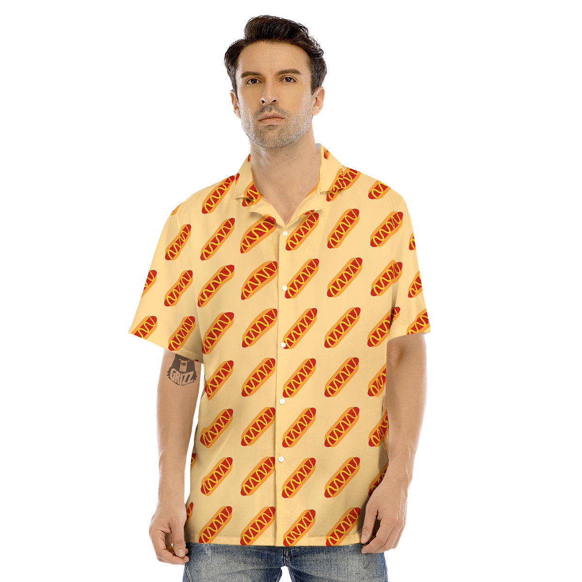 Hot Dog Yellow Print Pattern Men's Hawaiian Shirt-grizzshop
