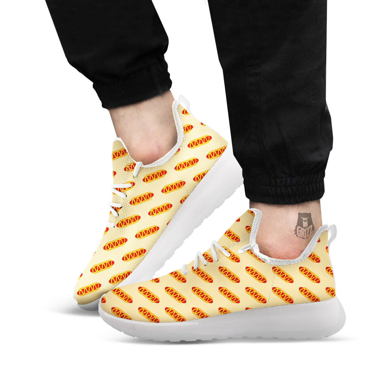 Hot Dog Yellow Print Pattern White Athletic Shoes-grizzshop