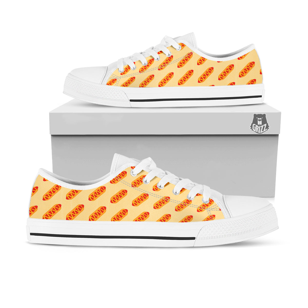 Hot Dog Yellow Print Pattern White Low Top Shoes-grizzshop