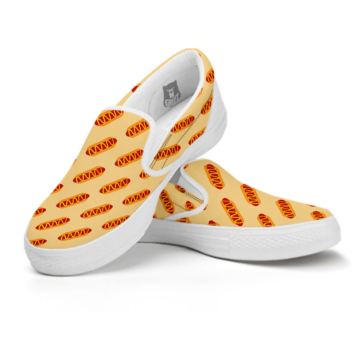 Hot Dog Yellow Print Pattern White Slip On Shoes Grizzshopping