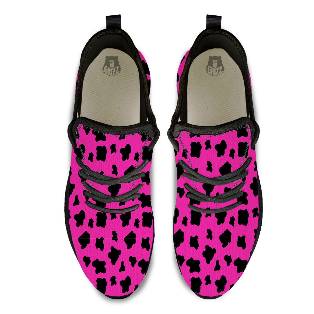 Hot Pink And Black Cow Print Black Athletic Shoes-grizzshop