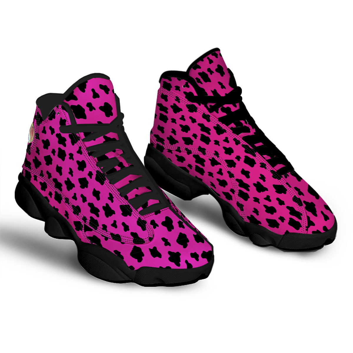Hot Pink And Black Cow Print Black Basketball Shoes-grizzshop