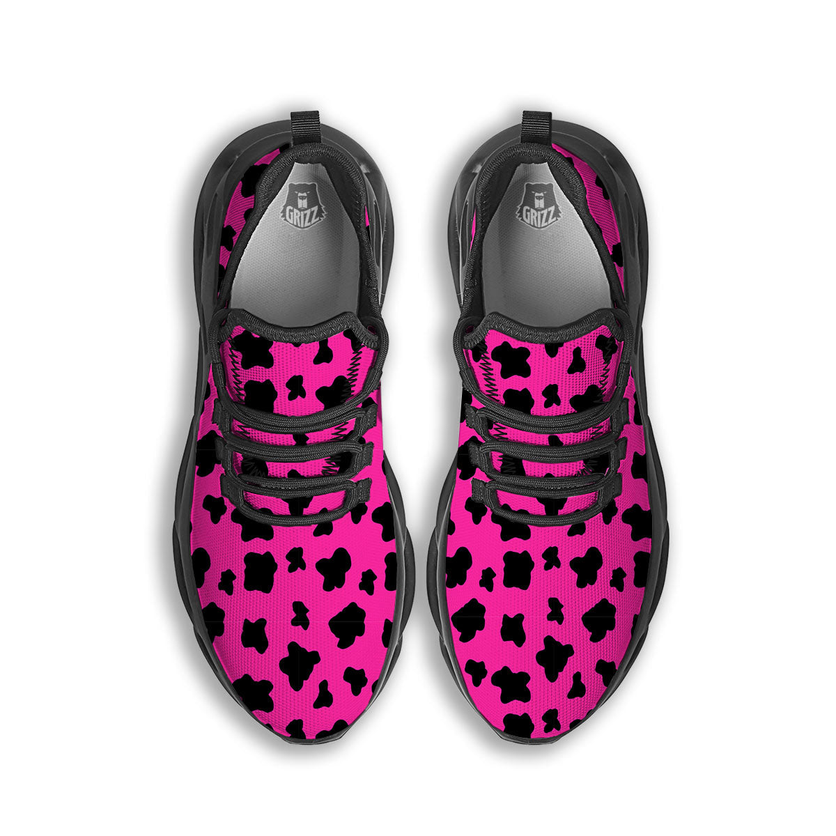 Hot Pink And Black Cow Print Black Running Shoes-grizzshop