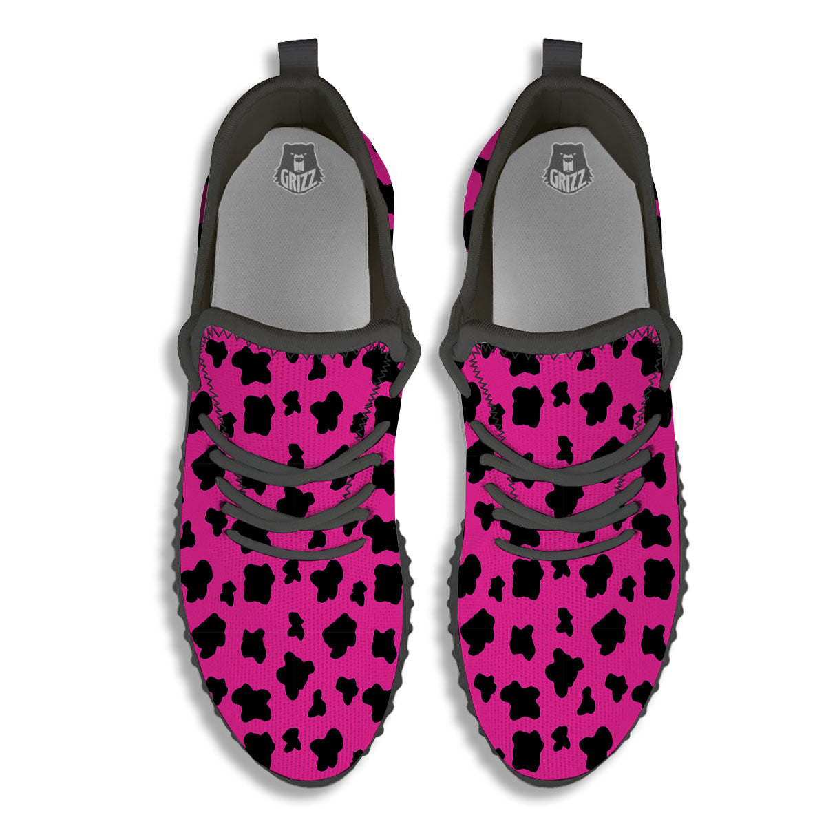 Hot Pink And Black Cow Print Black Walking Shoes-grizzshop