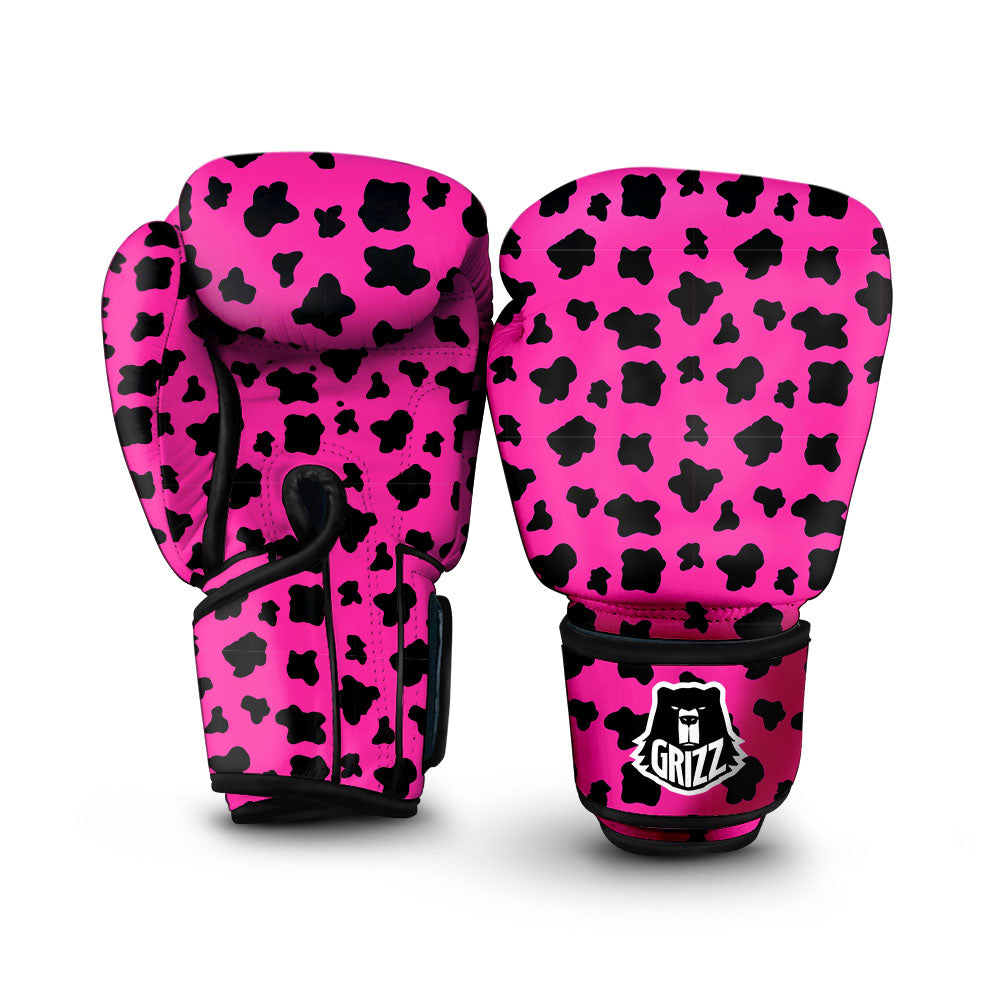Hot Pink And Black Cow Print Boxing Gloves-grizzshop