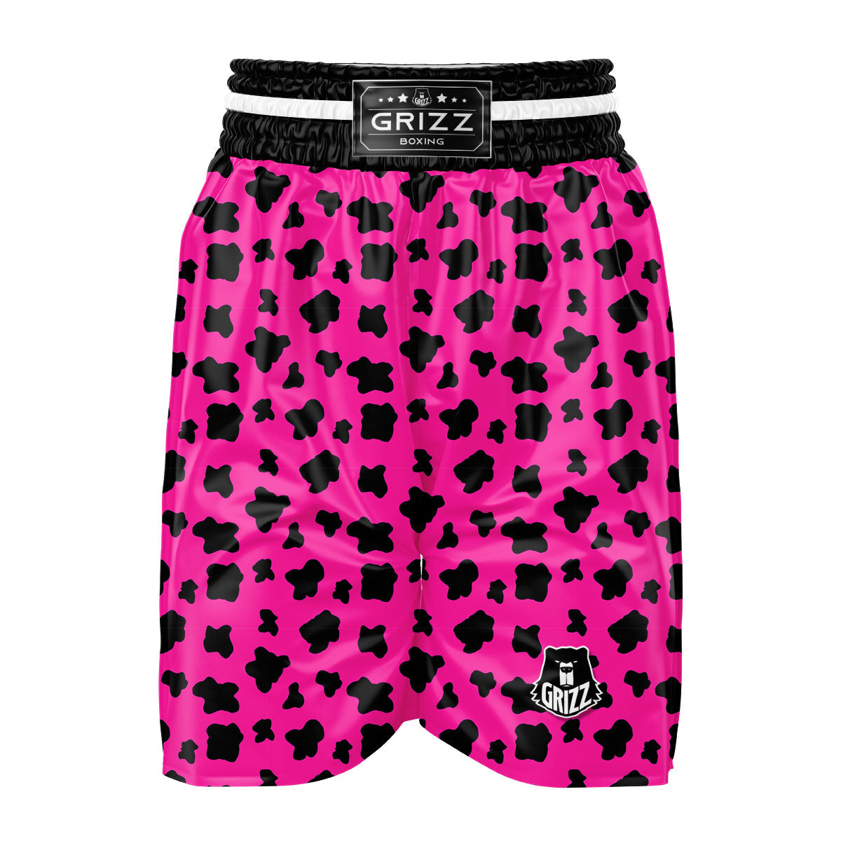 Hot Pink And Black Cow Print Boxing Shorts-grizzshop