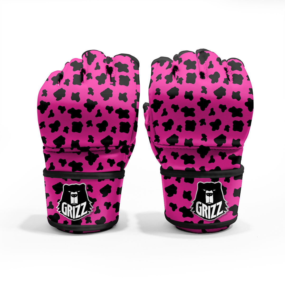 Hot Pink And Black Cow Print MMA Gloves-grizzshop