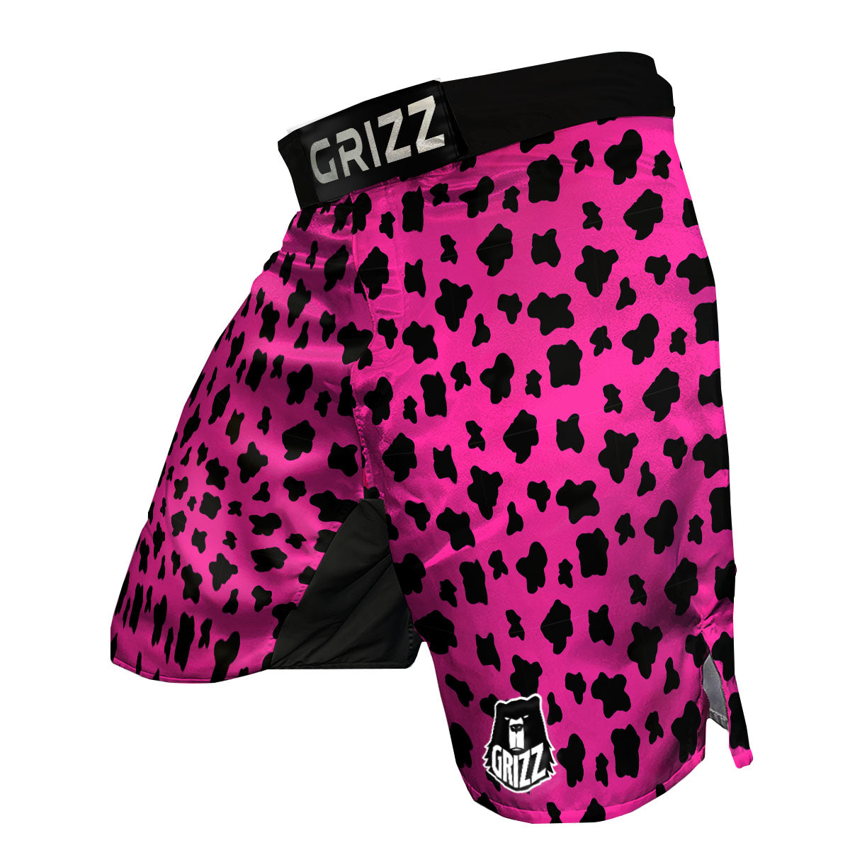 Hot Pink And Black Cow Print MMA Shorts-grizzshop