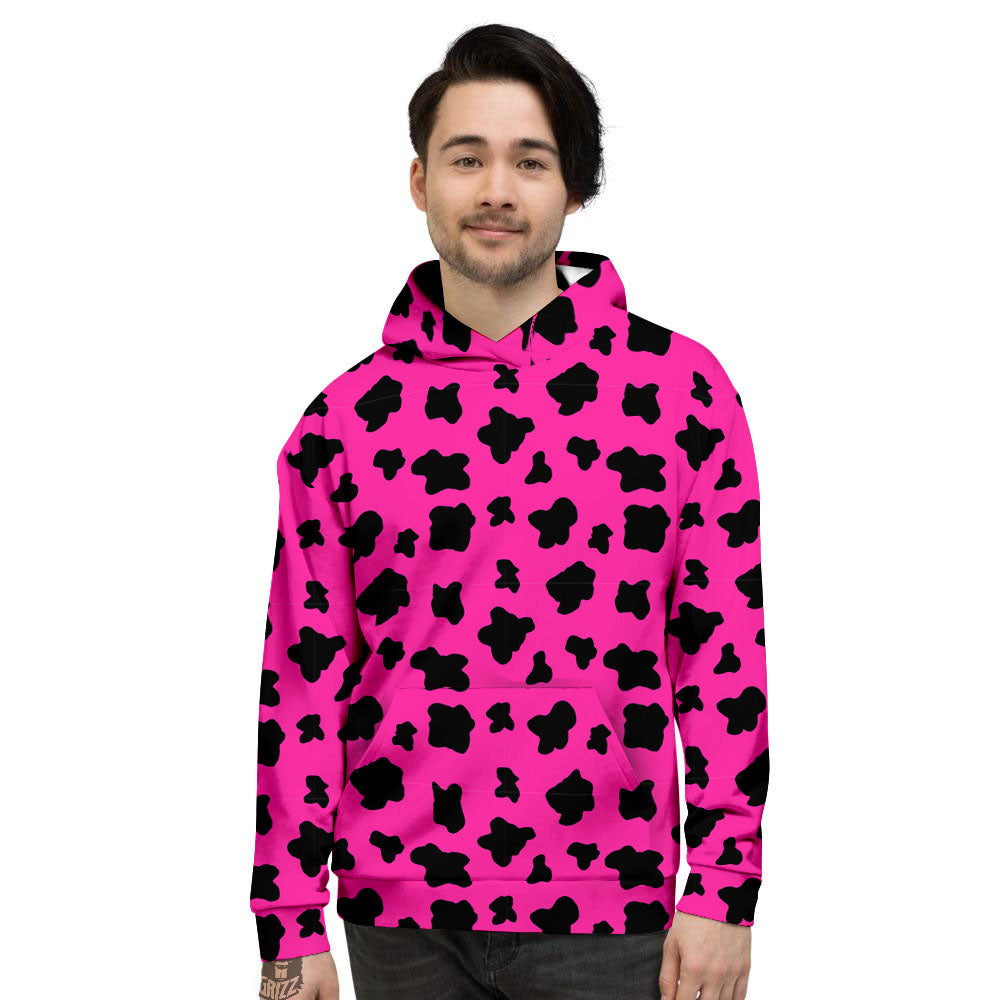 Hot Pink And Black Cow Print Men's Hoodie-grizzshop