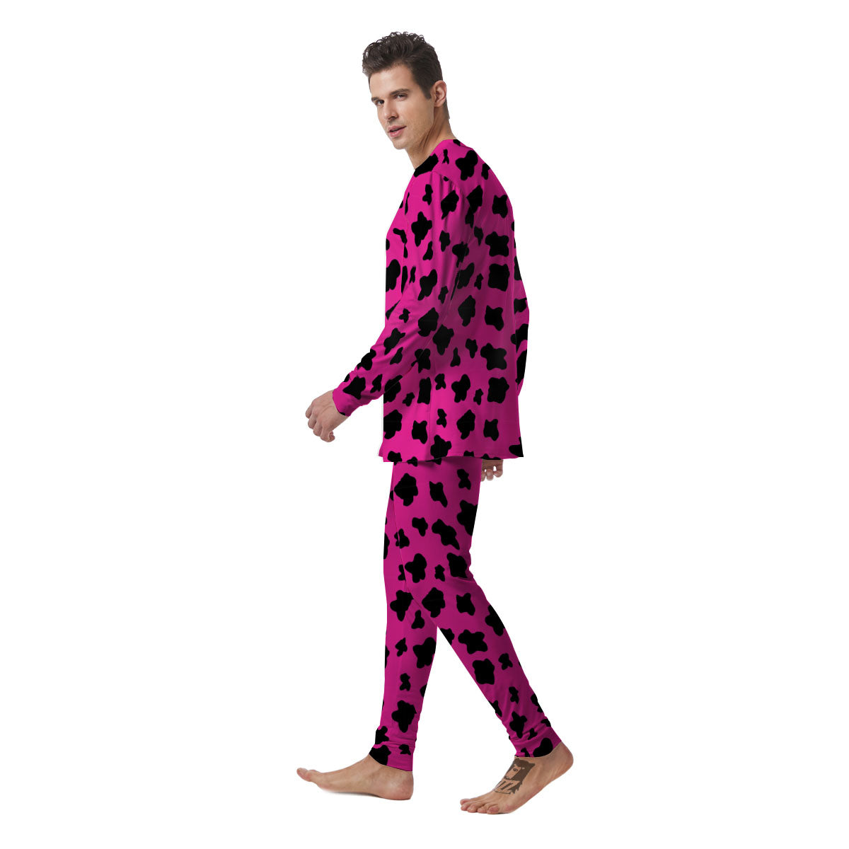 Hot Pink And Black Cow Print Men's Pajamas-grizzshop