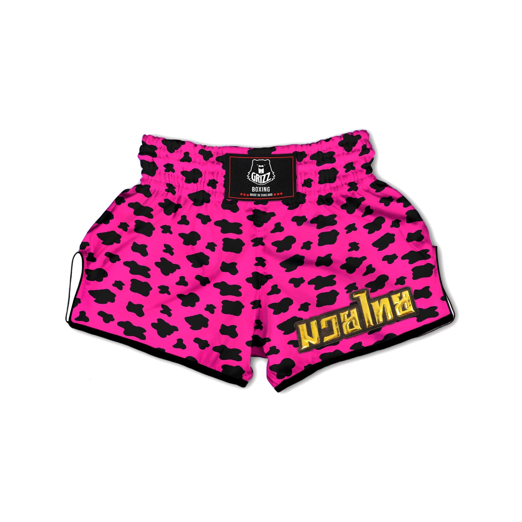 Hot Pink And Black Cow Print Muay Thai Boxing Shorts-grizzshop