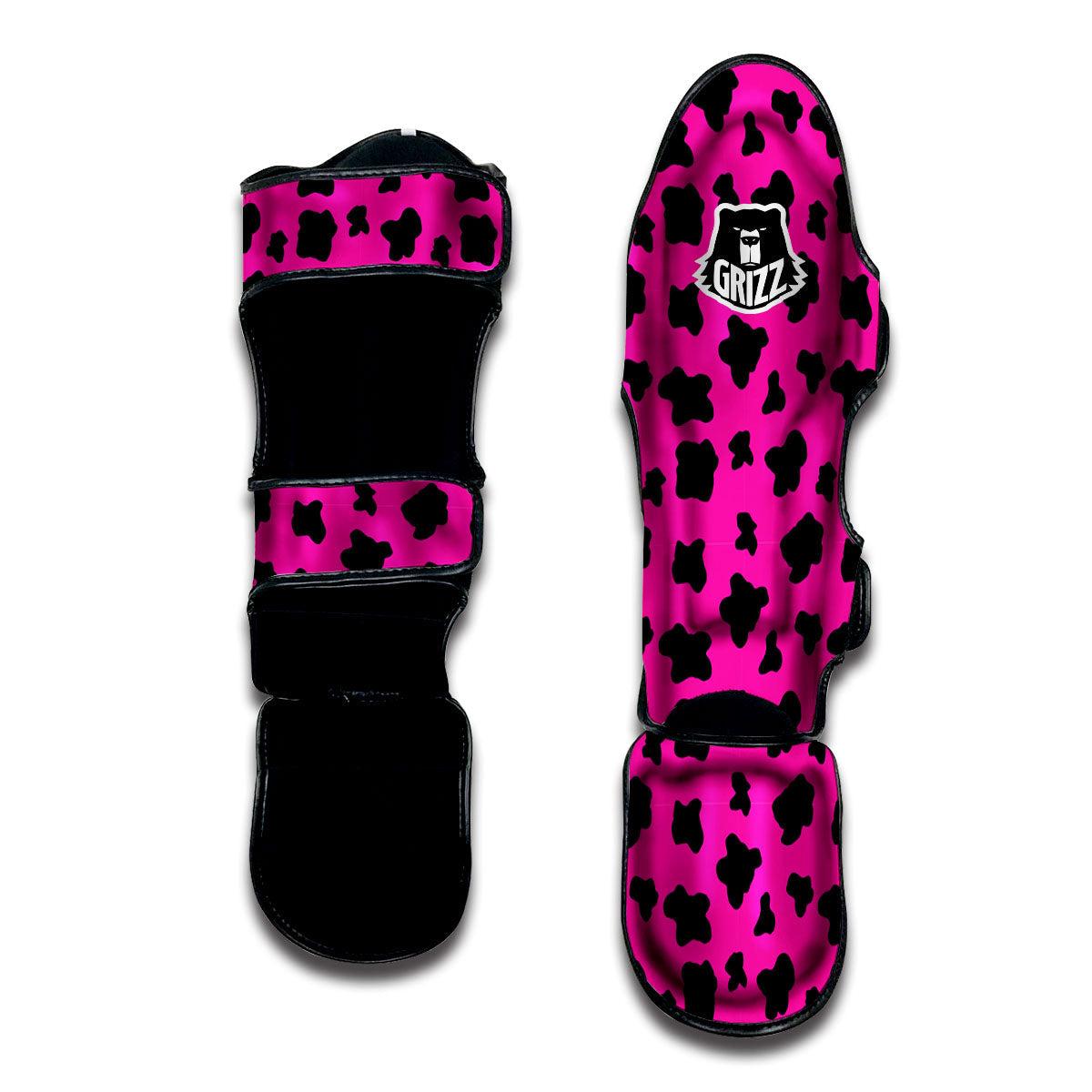 Hot Pink And Black Cow Print Muay Thai Shin Guards-grizzshop