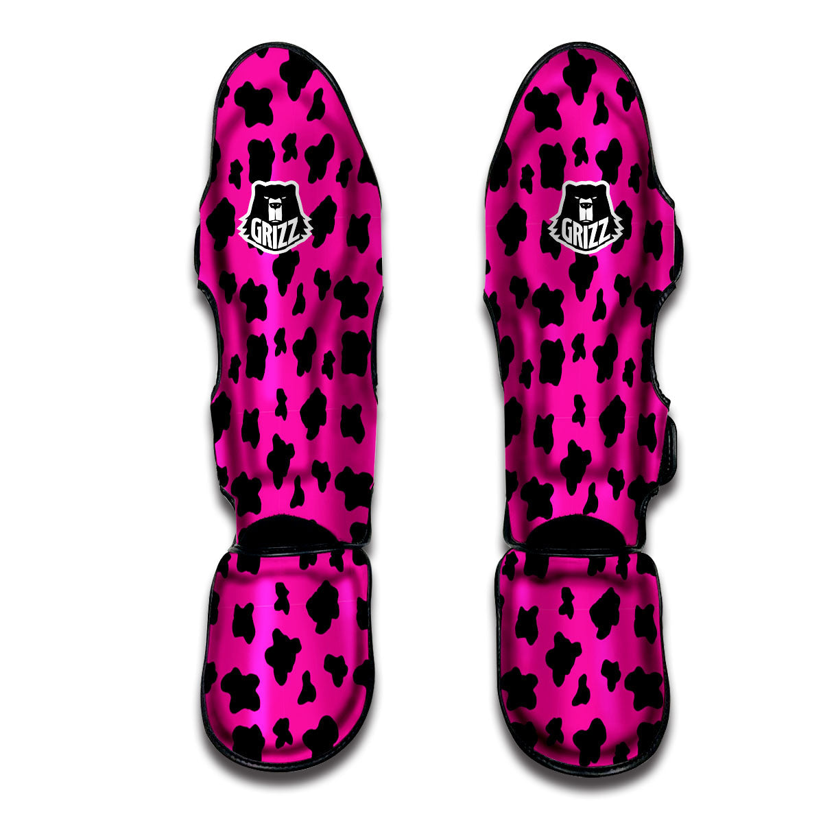 Hot Pink And Black Cow Print Muay Thai Shin Guards-grizzshop
