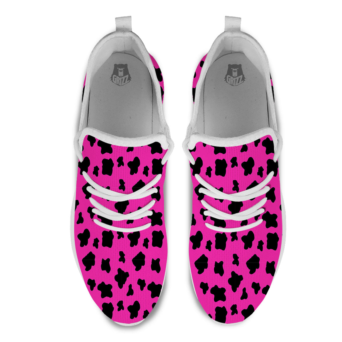 Hot Pink And Black Cow Print White Athletic Shoes-grizzshop