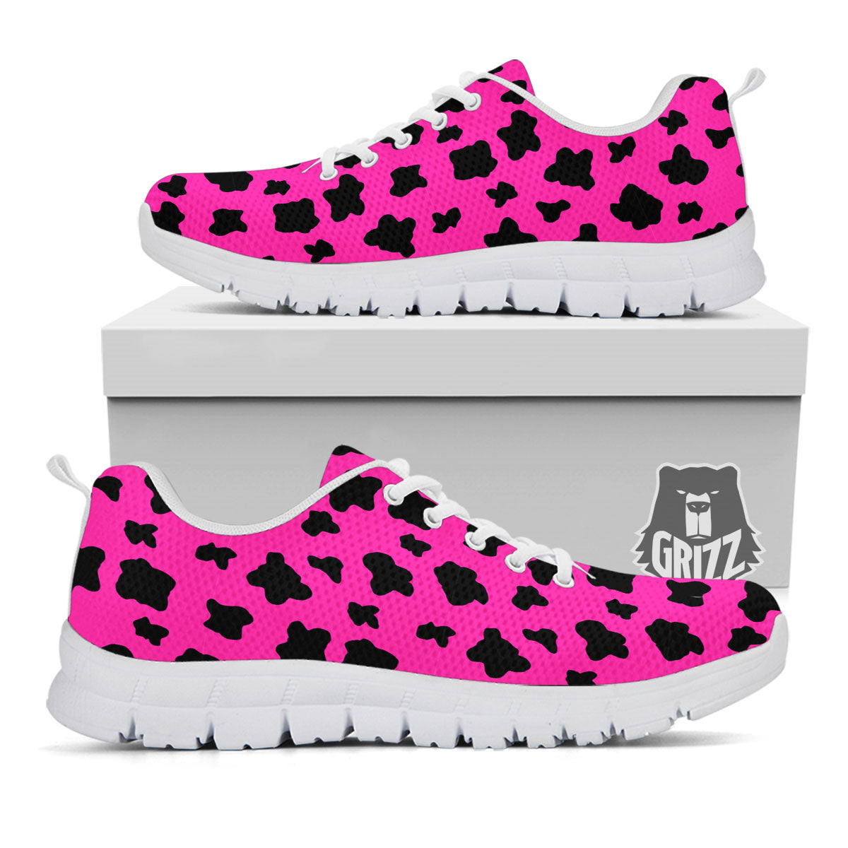 Hot Pink And Black Cow Print White Sneaker-grizzshop