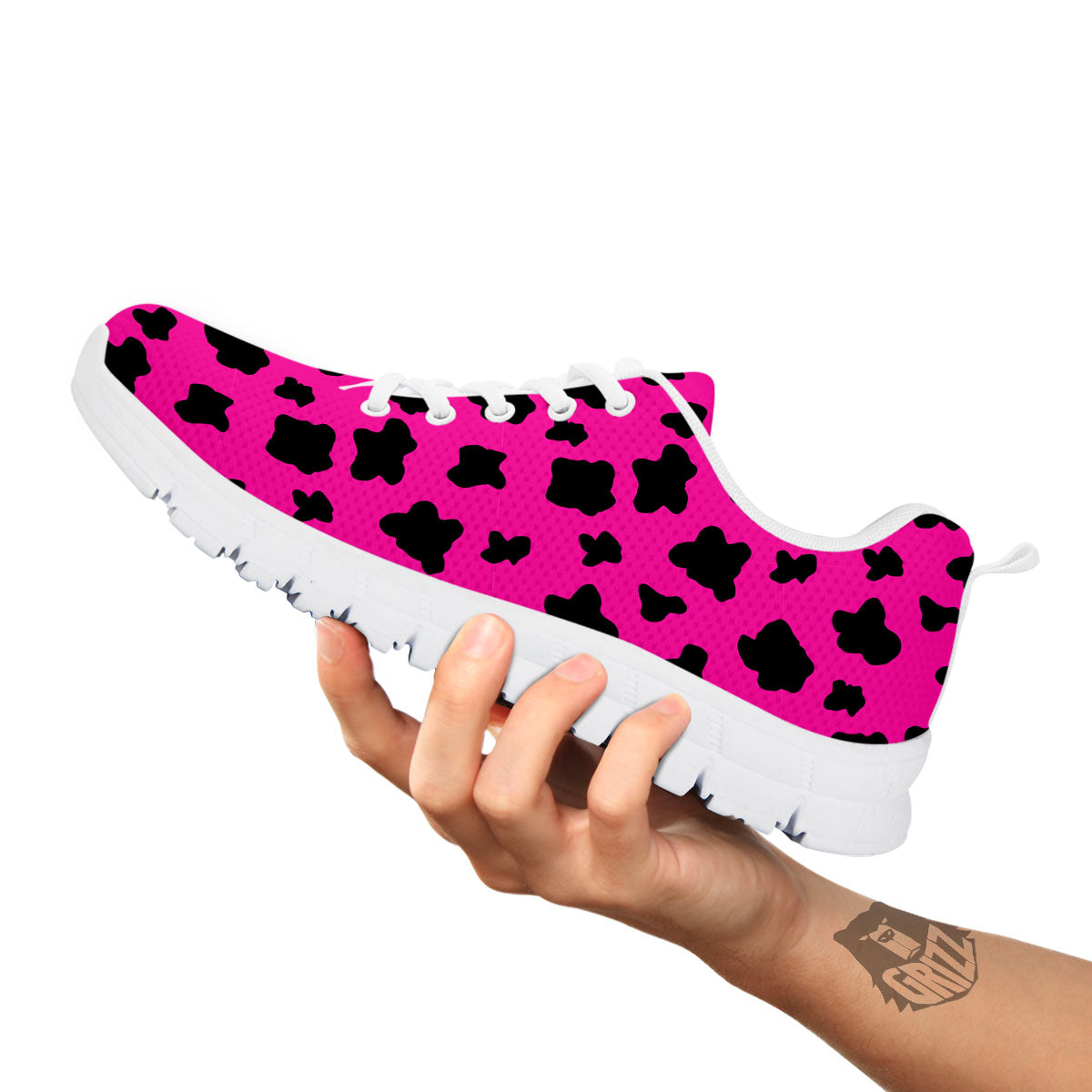 Hot Pink And Black Cow Print White Sneaker-grizzshop