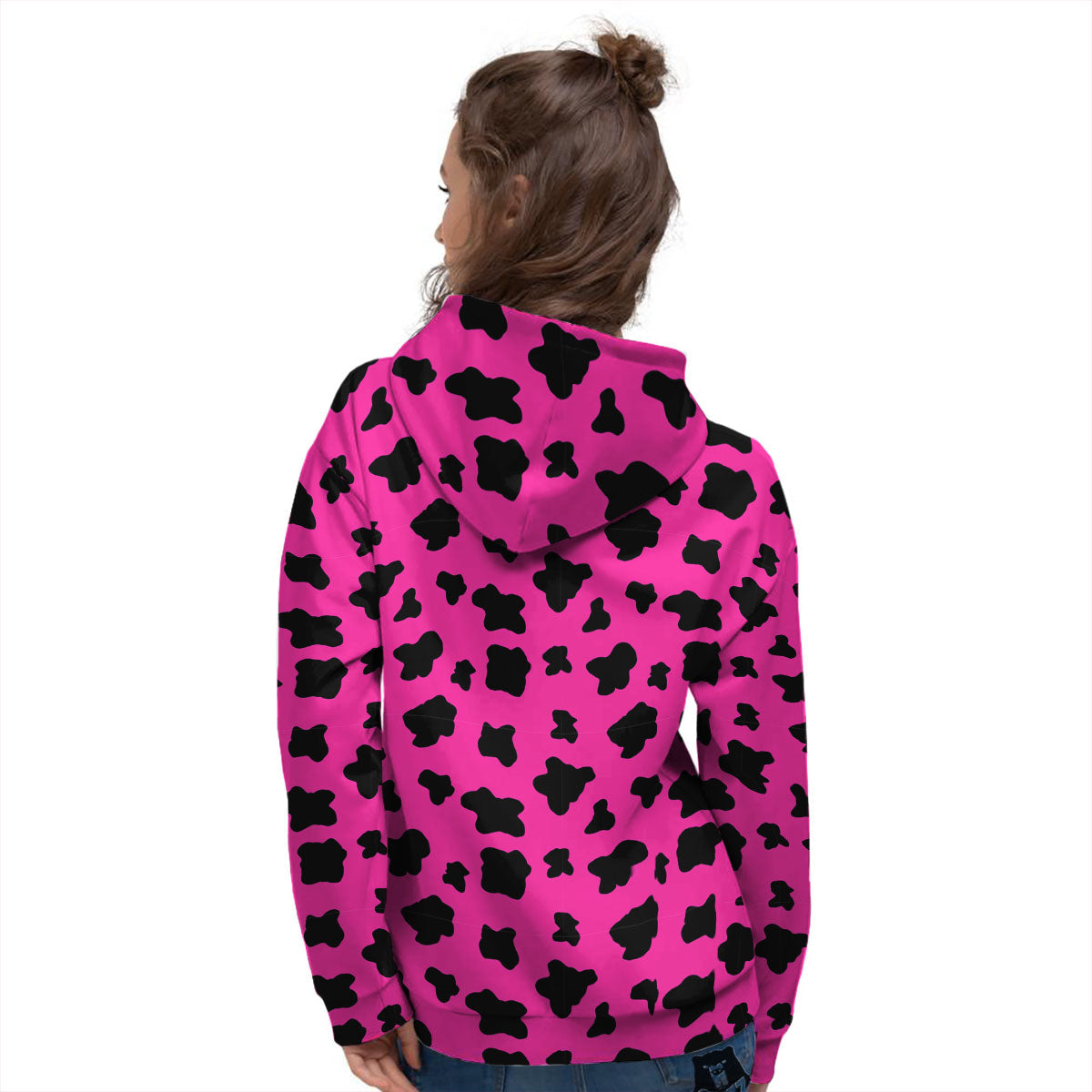 Hot Pink And Black Cow Print Women's Hoodie-grizzshop