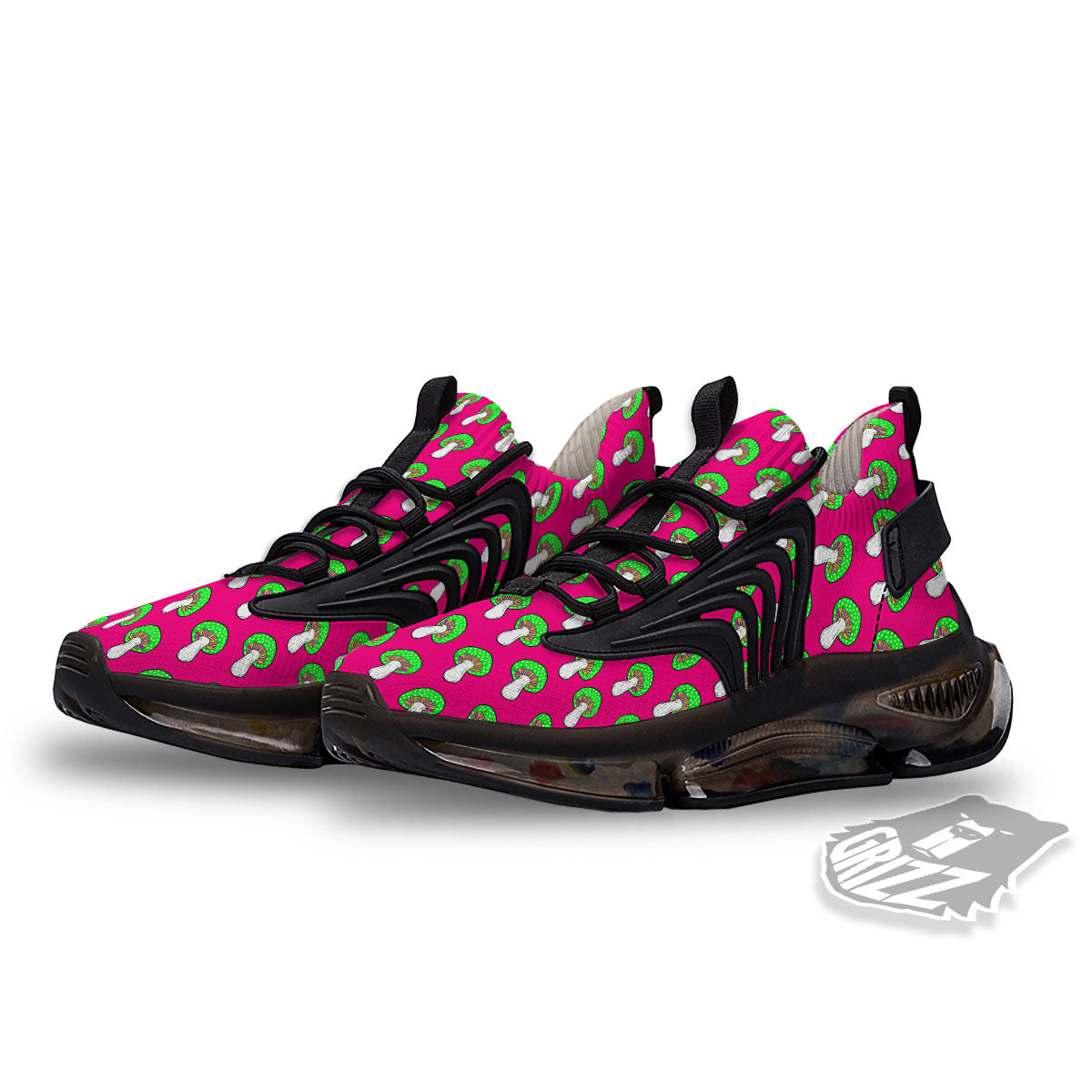 Hot Pink Crazy Mushroom Print Pattern Black Gym Shoes-grizzshop