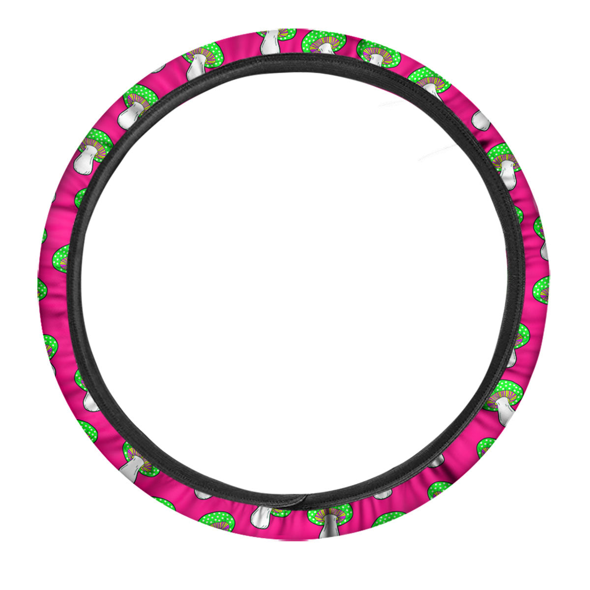 Hot Pink Crazy Mushroom Print Pattern Car Steering Wheel Cover-grizzshop