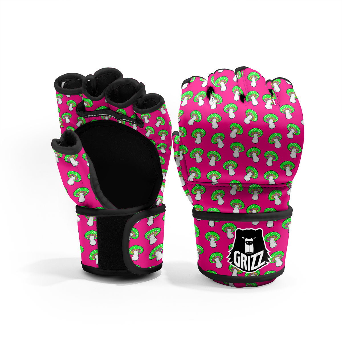 Hot Pink Crazy Mushroom Print Pattern MMA Gloves-grizzshop