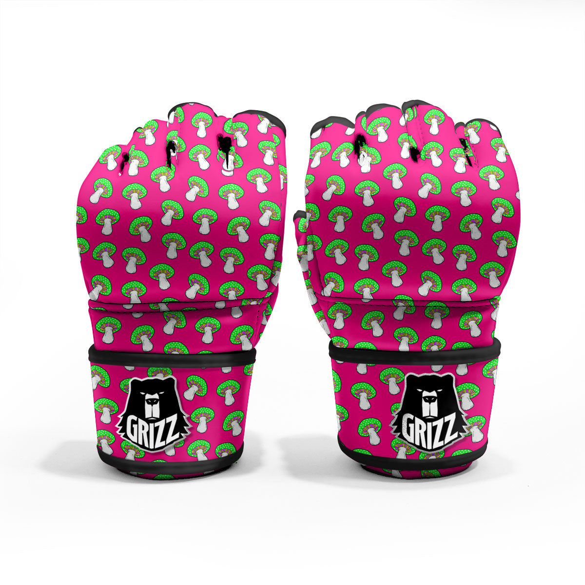 Hot Pink Crazy Mushroom Print Pattern MMA Gloves-grizzshop