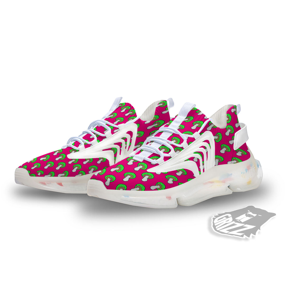 Hot Pink Crazy Mushroom Print Pattern White Gym Shoes-grizzshop