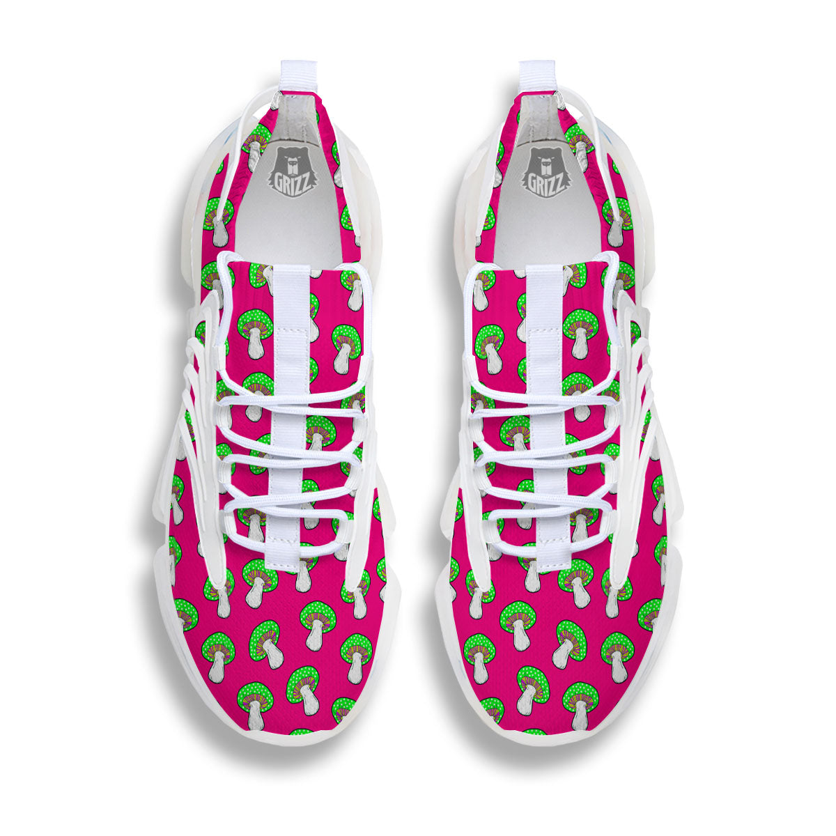 Hot Pink Crazy Mushroom Print Pattern White Gym Shoes-grizzshop