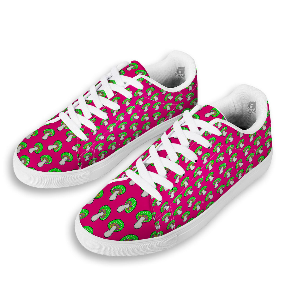 Hot Pink Crazy Mushroom Print Pattern White Low Top Sneakers-grizzshop