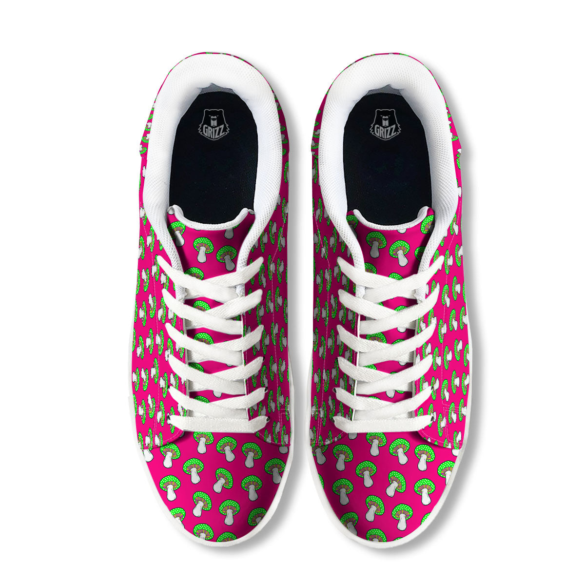 Hot Pink Crazy Mushroom Print Pattern White Low Top Sneakers-grizzshop