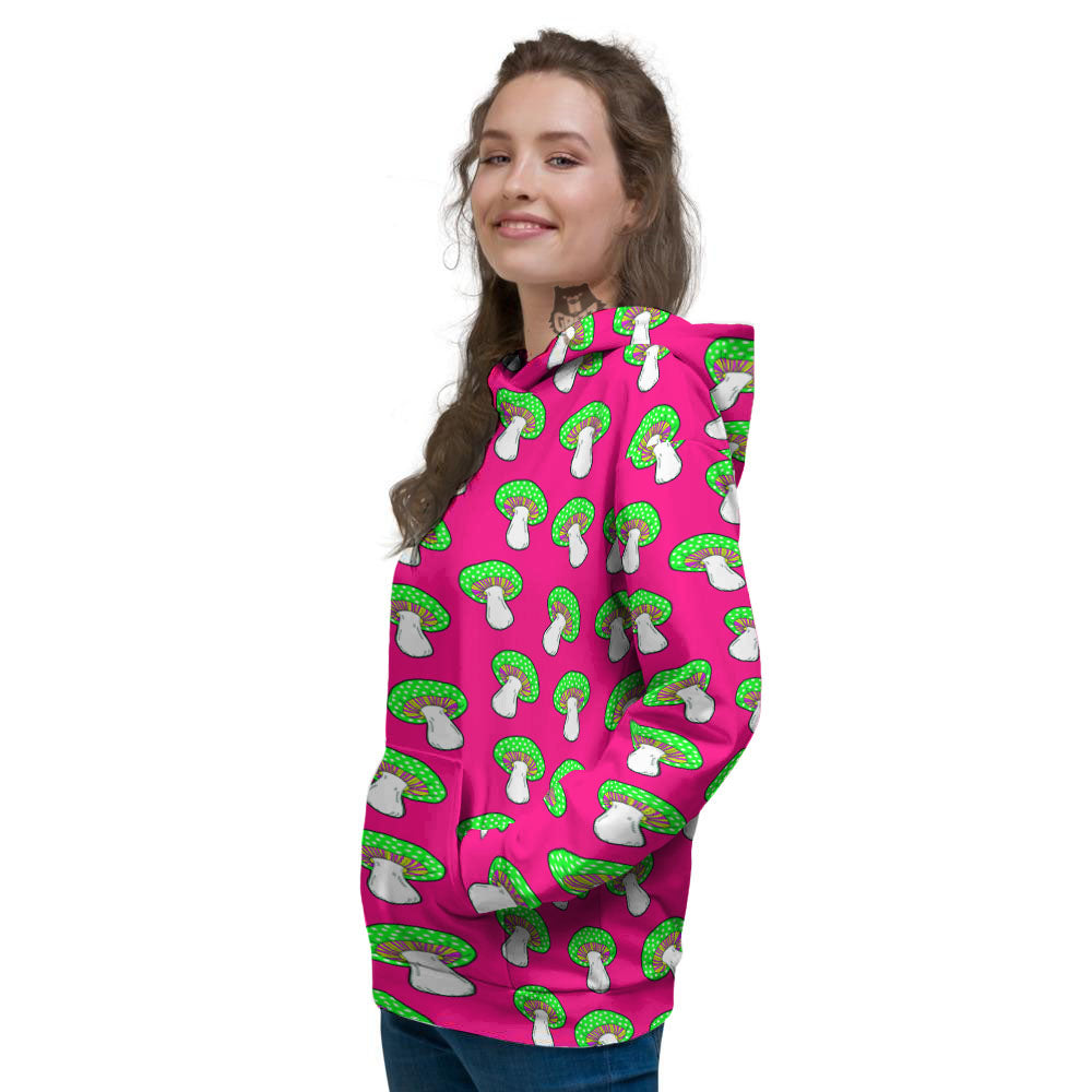 Hot Pink Crazy Mushroom Print Pattern Women's Hoodie-grizzshop