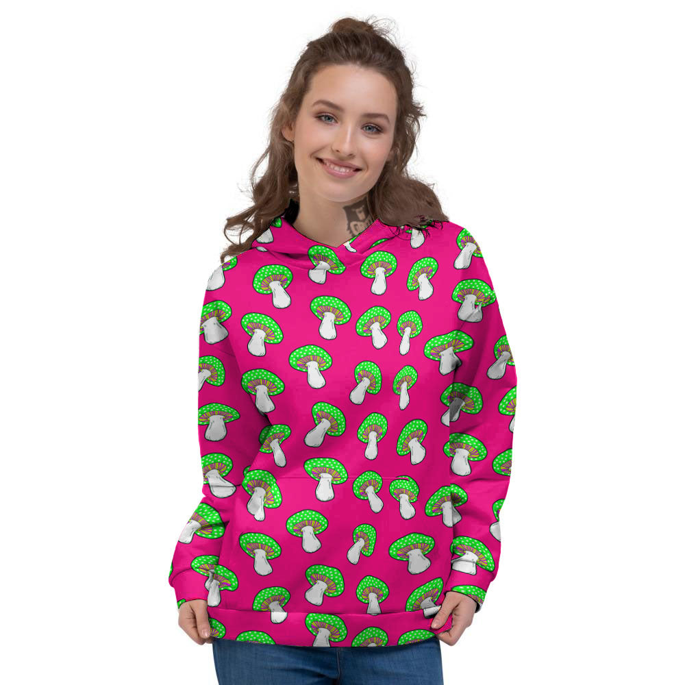 Hot Pink Crazy Mushroom Print Pattern Women's Hoodie-grizzshop