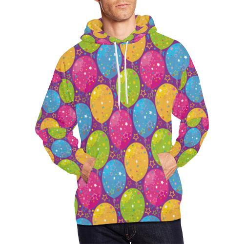 Hot Air Balloon Colorful Pattern Print Men Pullover Hoodie-grizzshop