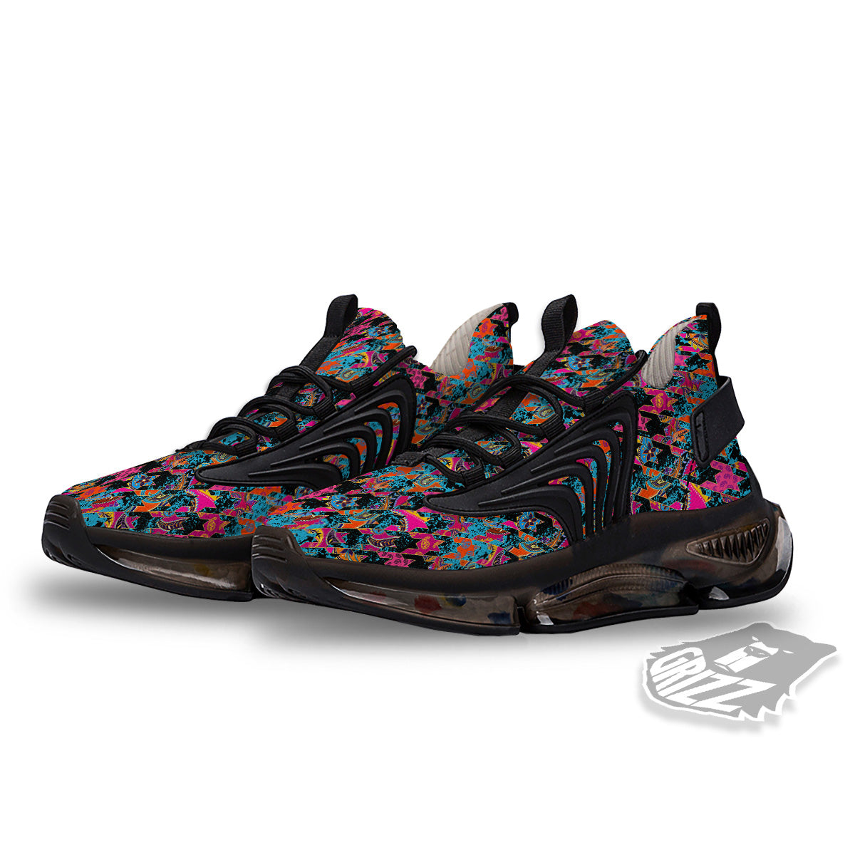 Houndstooth Abstract And Paisley Print Pattern Black Gym Shoes-grizzshop