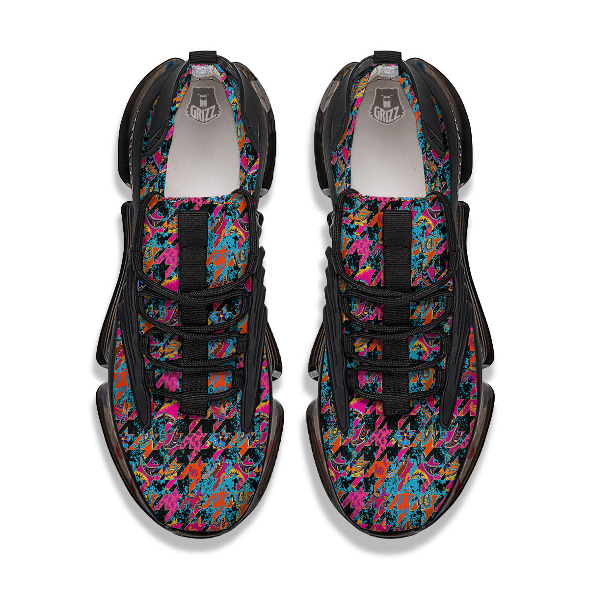 Houndstooth Abstract And Paisley Print Pattern Black Gym Shoes-grizzshop