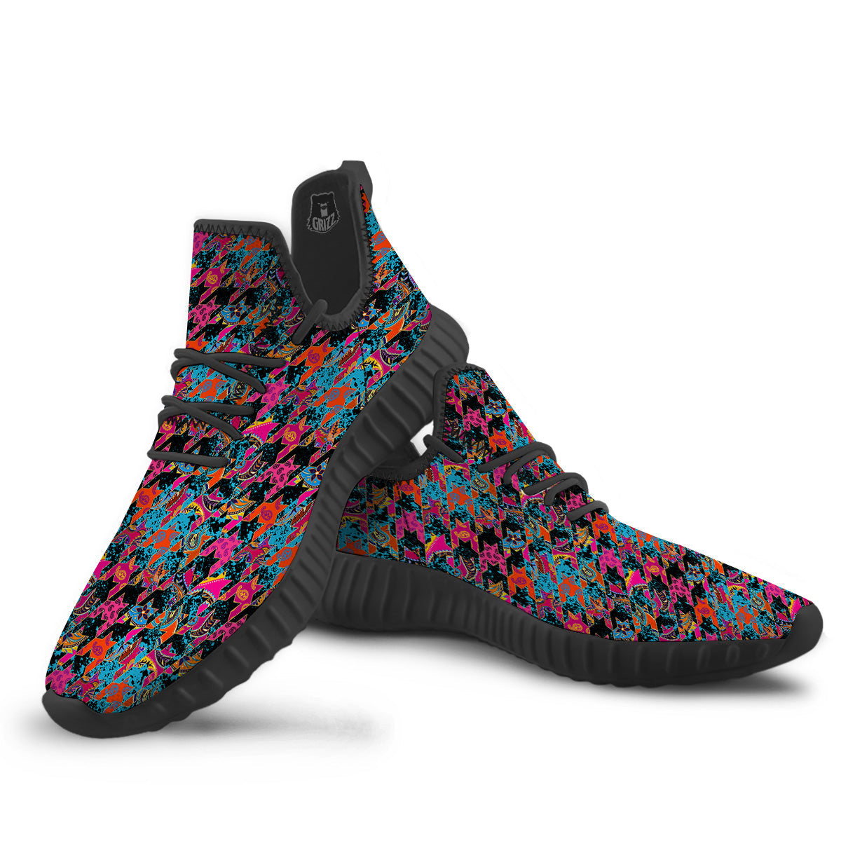 Houndstooth Abstract And Paisley Print Pattern Black Walking Shoes-grizzshop