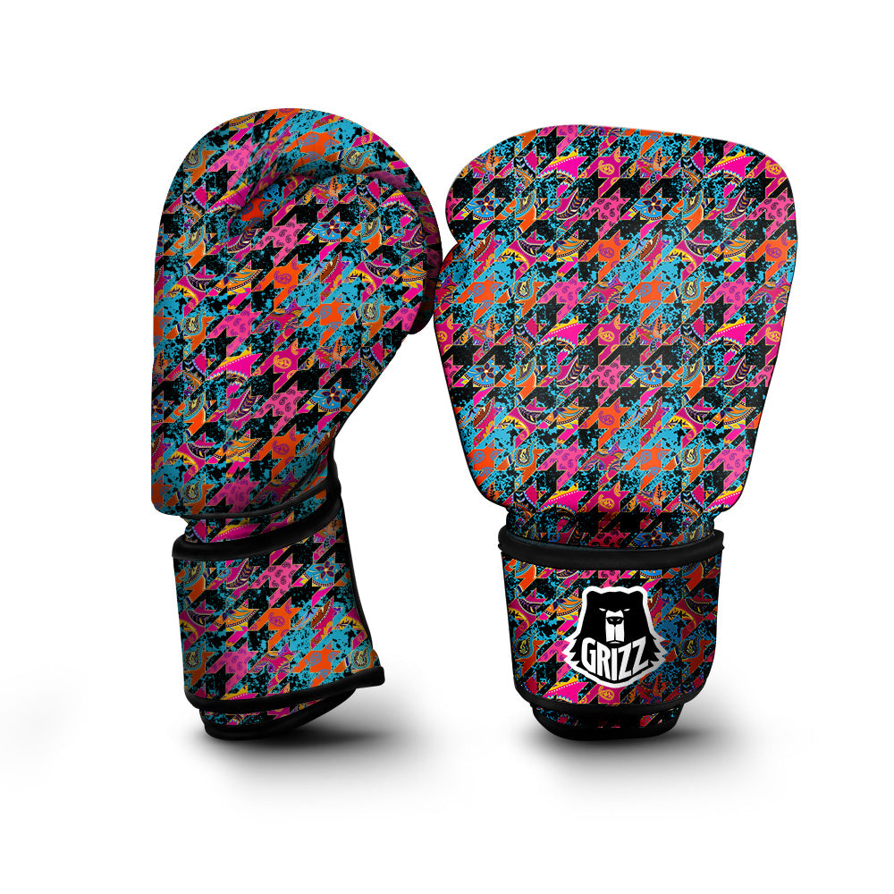 Houndstooth Abstract And Paisley Print Pattern Boxing Gloves-grizzshop