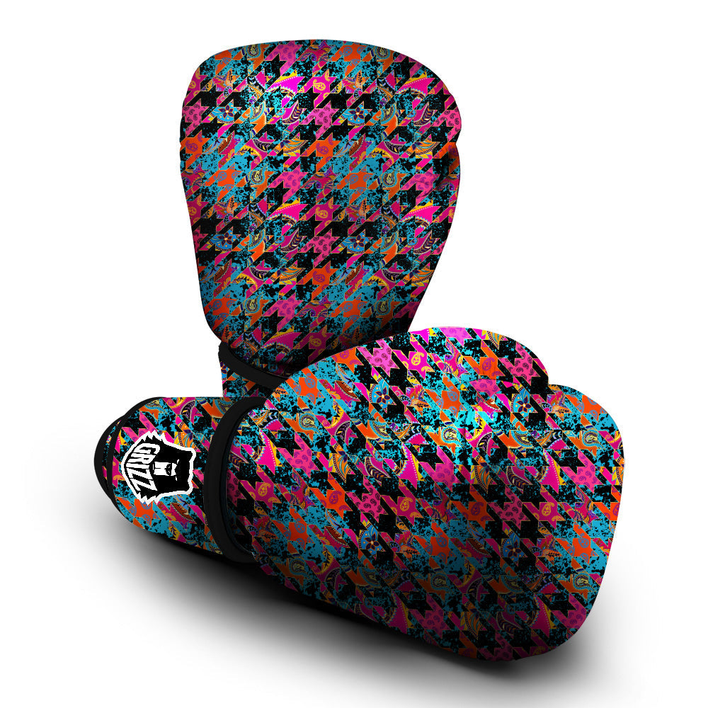 Houndstooth Abstract And Paisley Print Pattern Boxing Gloves-grizzshop