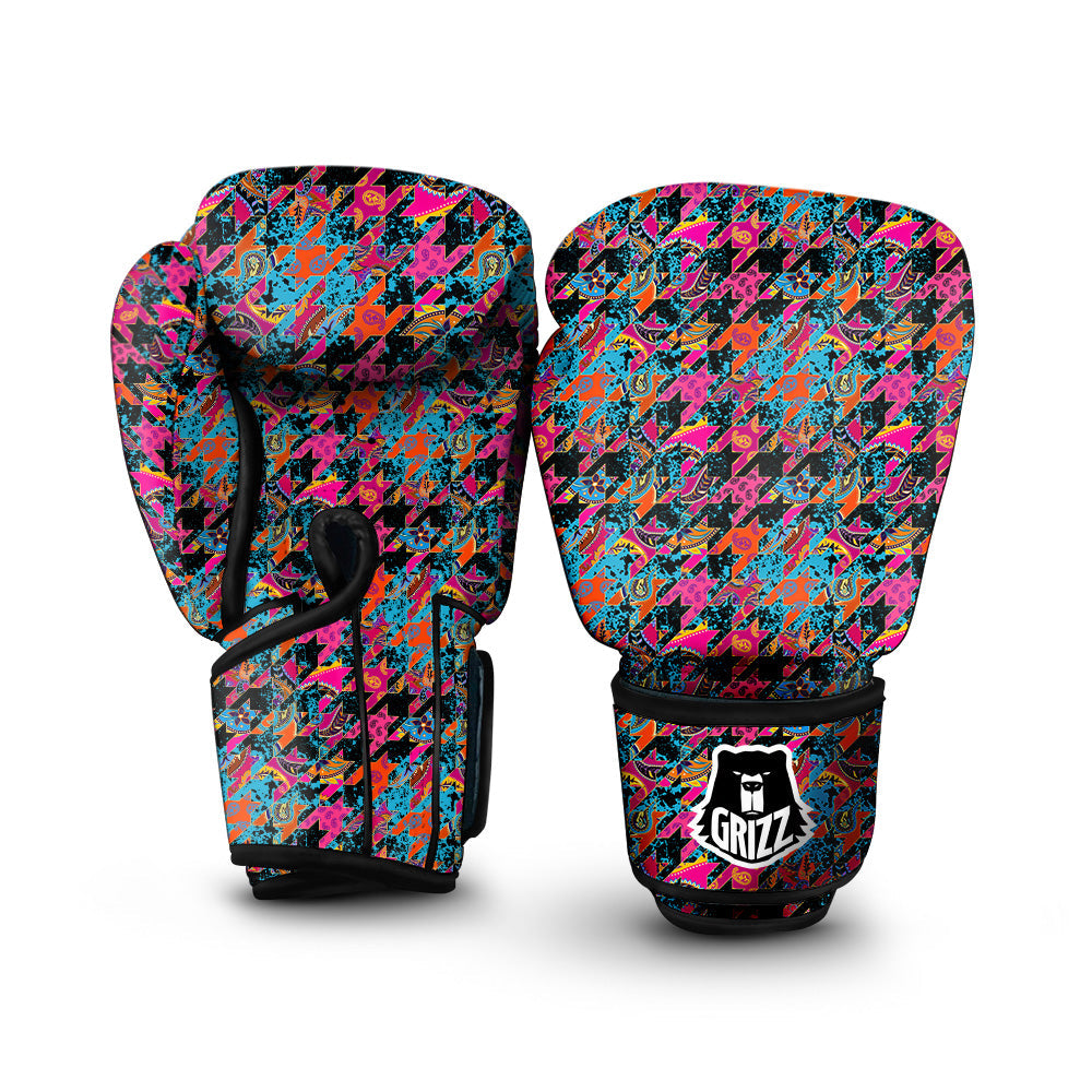 Houndstooth Abstract And Paisley Print Pattern Boxing Gloves-grizzshop