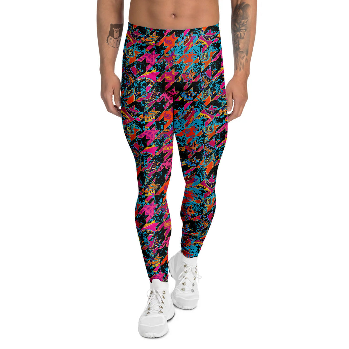 Houndstooth Abstract And Paisley Print Pattern Men's Leggings-grizzshop