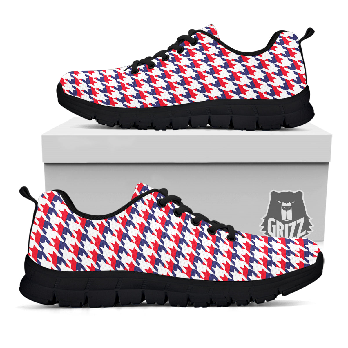 Houndstooth American Print Pattern Black Sneaker-grizzshop
