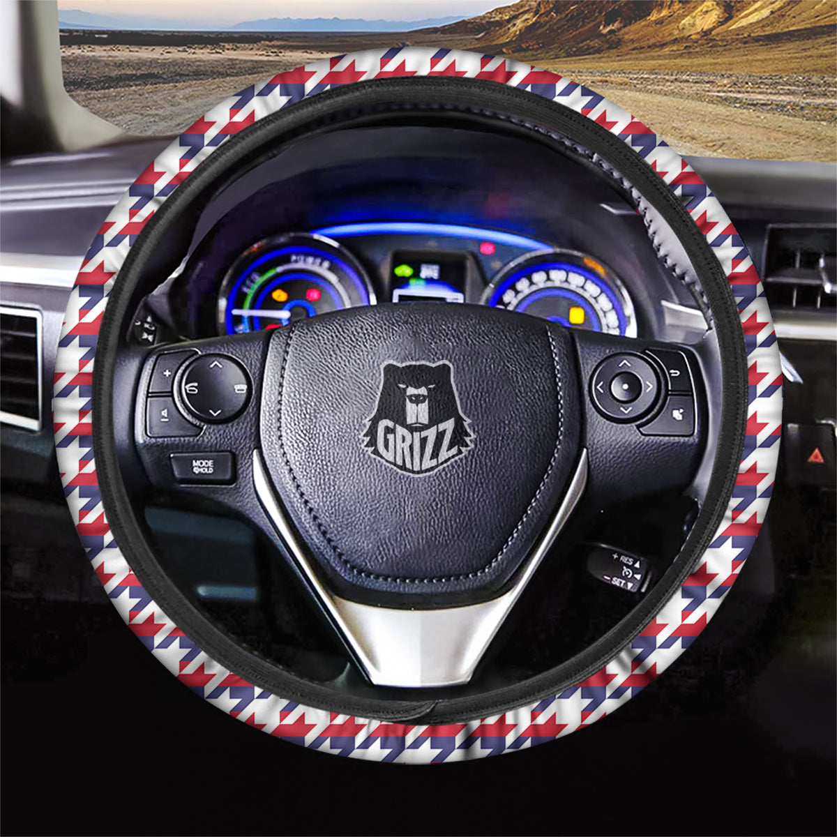 Houndstooth American Print Pattern Car Steering Wheel Cover-grizzshop