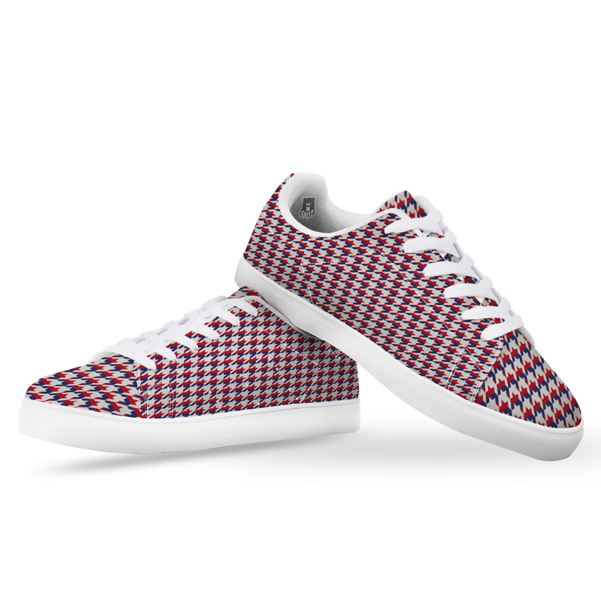 Houndstooth American Print Pattern White Low Top Sneakers-grizzshop