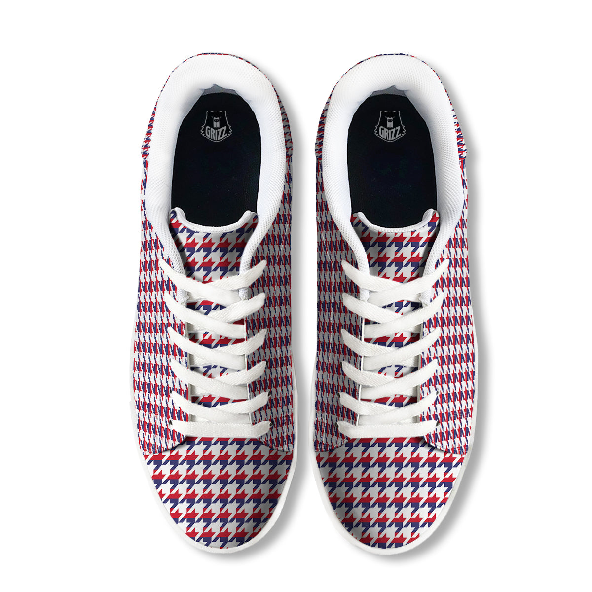 Houndstooth American Print Pattern White Low Top Sneakers-grizzshop