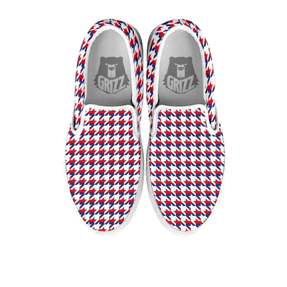 Houndstooth American Print Pattern White Slip On Shoes-grizzshop